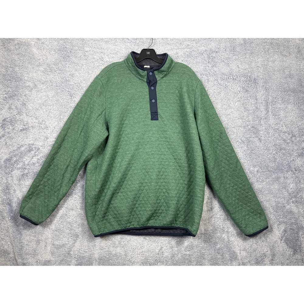 Marine Layer Mens XL Green Quilted Snap Mock Neck Pullover Sweater 9550